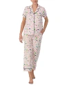 Kate Spade New York Short Sleeve Knit Cropped Pajama Set In Pink Port
