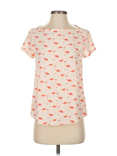 Pre-owned Kate Spade New York Short Sleeve Silk Top Orange Animal Print Pattern Boatneck Tops