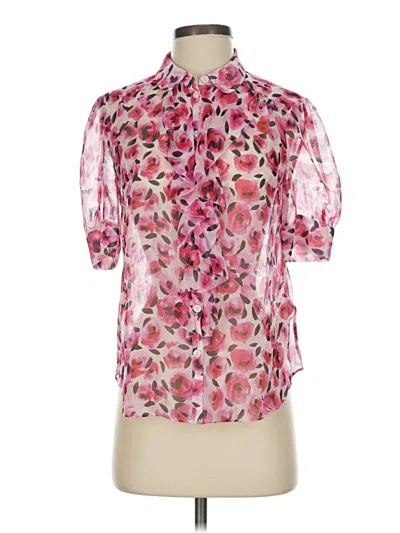Pre-owned Kate Spade New York Short Sleeve Silk Top Pink Tie Neck Tops