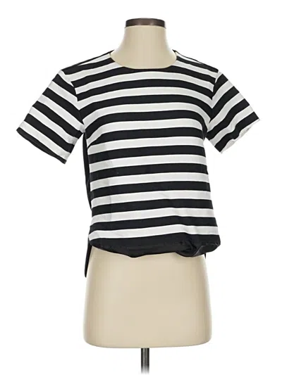 Pre-owned Kate Spade New York Short Sleeve Top Black Stripes Pattern Crew Neck Tops