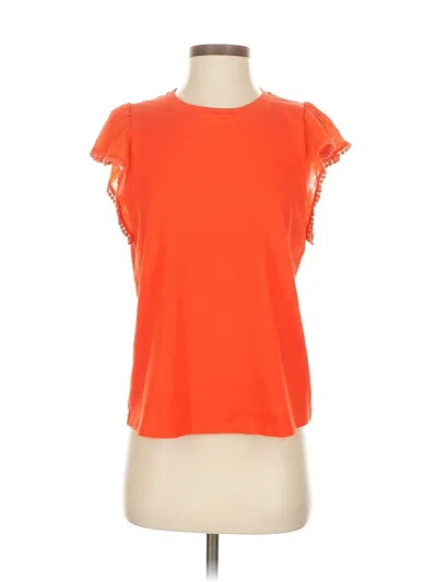 Pre-owned Kate Spade New York Short Sleeve Top Orange Ruffles Neckline Tops