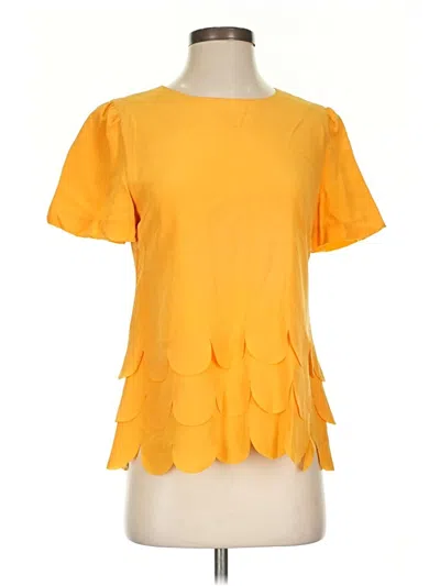 Pre-owned Kate Spade New York Short Sleeve Top Yellow Ruffles Neckline Tops