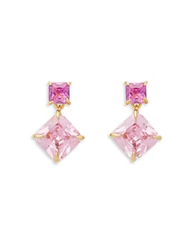 Kate Spade Gold-tone Color Cubic Zirconia Drop Earrings In Pink