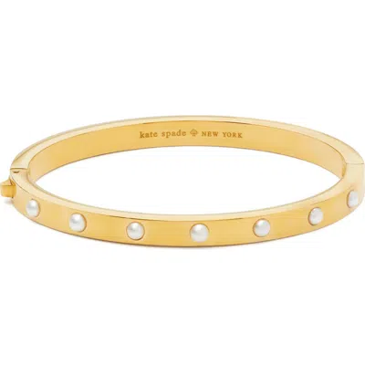 Kate Spade New York Set In Stone Imitation Pearl Hinged Bangle Bracelet In White/gold