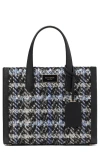 Kate Spade New York Small Manhattan Plaid Tweed Tote In Black Multi.
