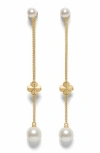 Kate Spade New York Spade Flower & Faux Pearl Chain Linear Earrings In Gold