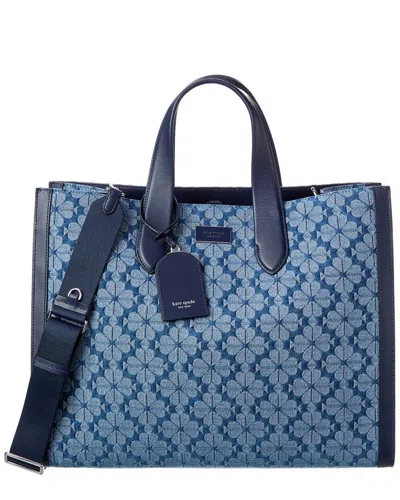 Kate Spade New York Spade Flower Jacquard Denim Manhattan Large Tote In Blue