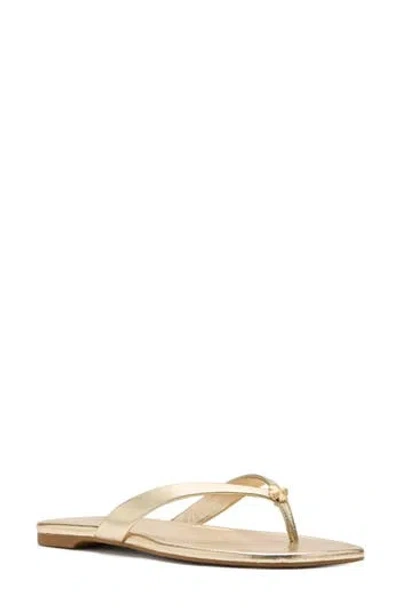 Kate Spade New York Spade Flower Patent Leather Flip Flop In Gold