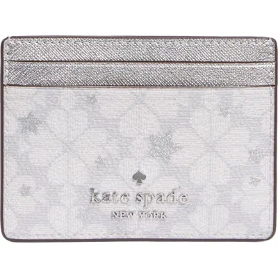 Kate Spade New York Spade Flower Star Coated Canvas Card Case In Platinum Grey Multi