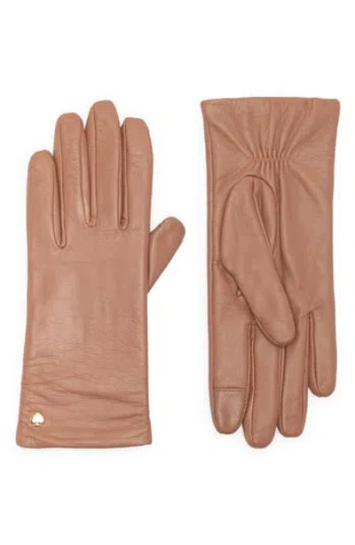 Kate Spade New York Spade Hardware Leather Gloves In Brown