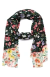 Kate Spade New York Spring Bouquet Oblong Scarf In Black Cream