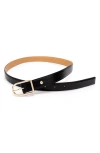 Kate Spade New York Stitched Feather Edge Belt In Black/polished Gold