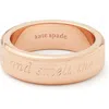 Kate Spade Engraved Idiom Script Band Ring In Rose Gold