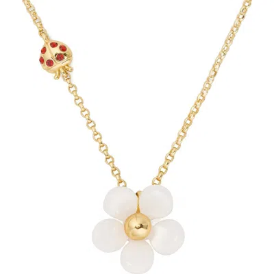 Kate Spade New York Summer Daze Pavé Crystal Bug & Flower Pendant Necklace In White