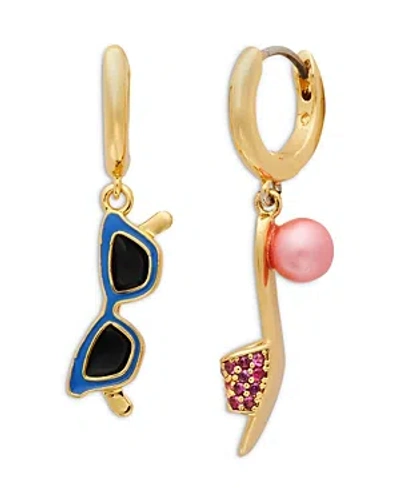 Kate Spade New York Sweet Treasures Sunglasses & Sandals Asymmetrical Charm Hoop Earrings In Gold