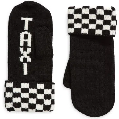 Kate Spade New York Taxi Checkerboard Graphic Mittens In Black