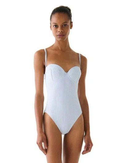 Kate Spade New York Tidal Stripe Bow Back One Piece Swimsuit In White