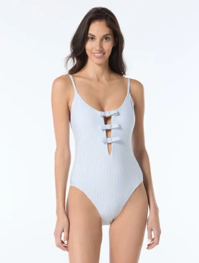 Kate Spade New York Tidal Stripe Triple Tie One Piece Swimsuit In Gray