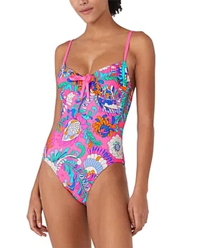 Kate Spade New York Tie Front One Piece Swimsuit In Spring Water