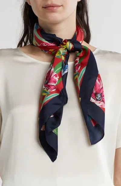 Kate Spade New York Tulips & Dragonflies Silk Square Scarf In Black