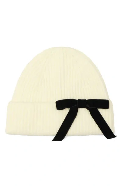 Kate Spade New York Velvet Bow Rib Beanie In White