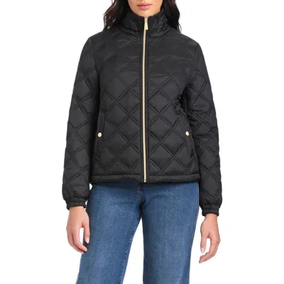 Kate Spade New York Water Resistant Diamond Quilted Hooded Jacket In Black