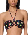 Kate Spade New York Womens Fruits Bandeau Ring Bikini Top High Cut Bottoms In Black Multi
