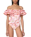 Kate Spade New York Printed Ruffle Bandeau One Piece Swimsuit In Multi