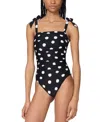 Kate Spade New York Dot Print Shirred One Piece Swimsuit In Black