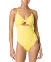 Kate Spade New York Women's Tie-front Shirred One-piece Swimsuit, Exclusively At Macy's In Yellow