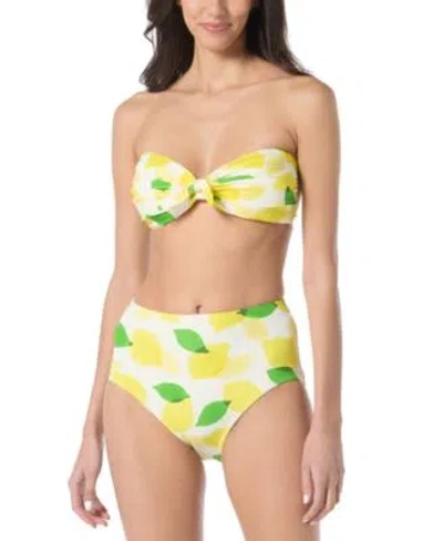 Kate Spade New York Womens Printed Tie Front Bandeau Bikini Top High Waist Bottoms