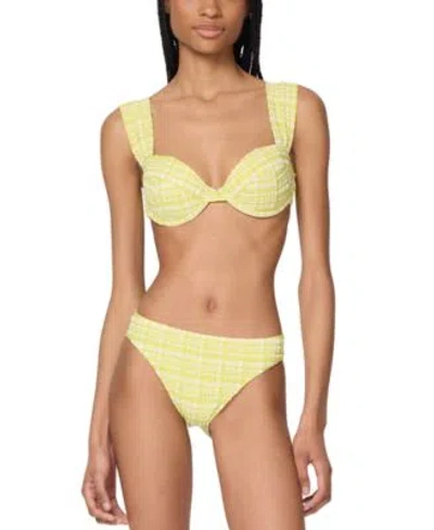 Kate Spade New York Womens Underwire Bikini Top Plaid High Cut Bottoms In Yellow