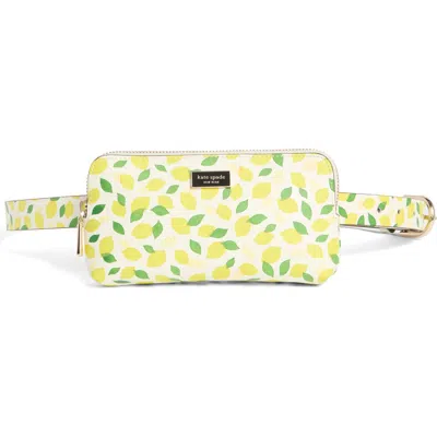 Kate Spade Zip Top Belt Bag In Lemon Print/pale Gold