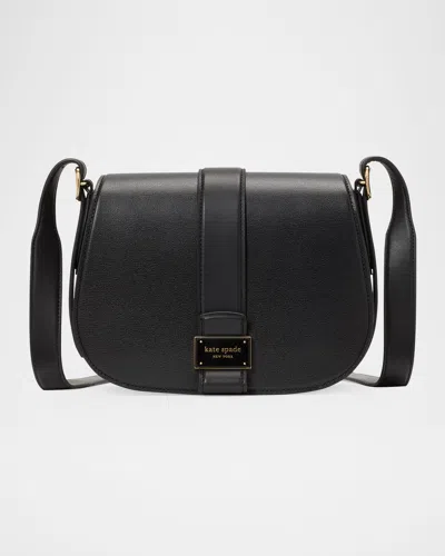 Kate Spade Nouveau Textured Leather Saddle Crossbody Bag In Black