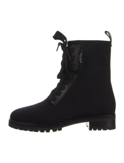 Pre-owned Kate Spade Nylon Leather Trim Embellishment Combat Boots In Black