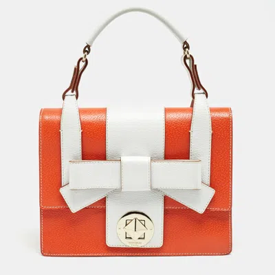 Pre-owned Kate Spade Orange/white Leather Wrapping Party Gift Top Handle Bag