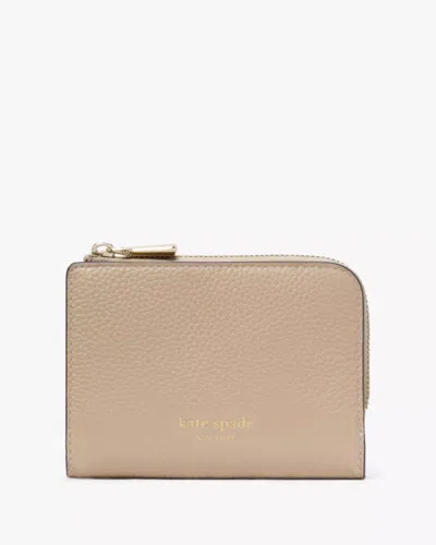 Kate Spade Outlet Ava Colorblocked Pebbled Leather Zip Bifold Wallet In Beige