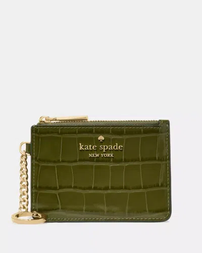 Kate Spade Outlet Croc Embossed Key Ring Card Holder In Green