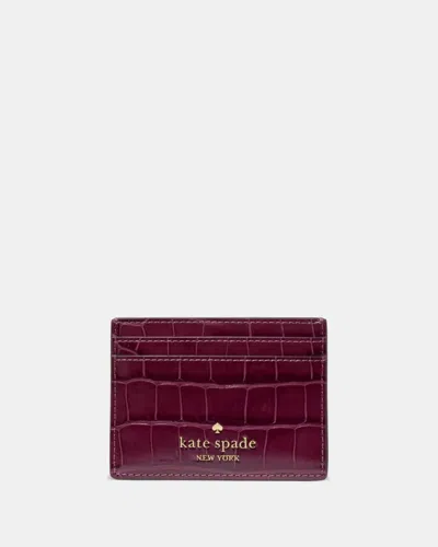 Kate Spade Outlet Croc Embossed Small Slim Card Holder In Red