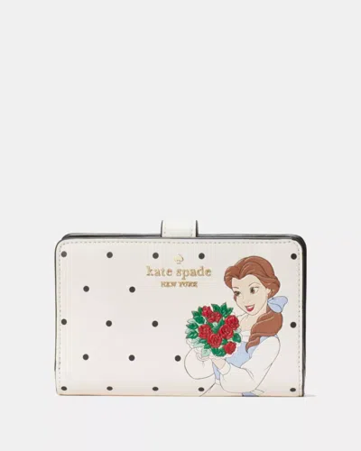 Kate Spade Outlet Disney X  Beauty And The Beast Medium Compact Bifold Wallet In Beige