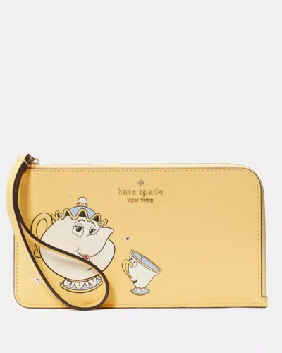 Kate Spade Outlet Disney X  Beauty And The Beast Medium L-zip Wristlet In Yellow