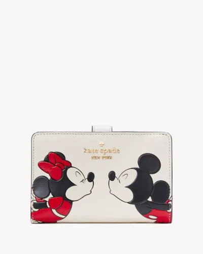 Kate Spade Outlet Disney X  Minnie Medium Compact Bifold Wallet In White
