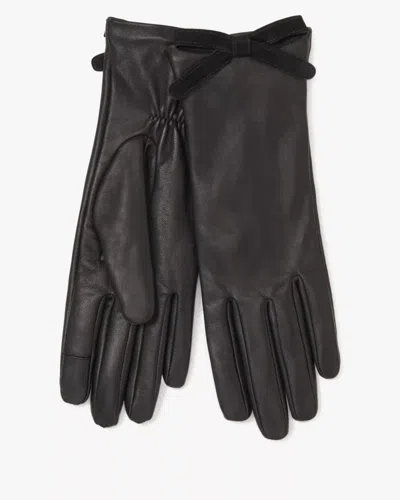 Kate Spade Outlet Embellished Bow Leather Gloves In Black