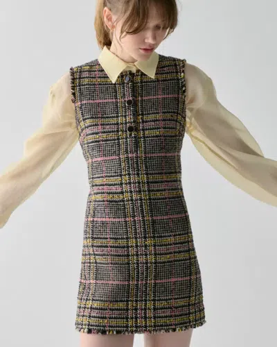 Kate Spade Outlet Enamel Button Tweed Dress In Black