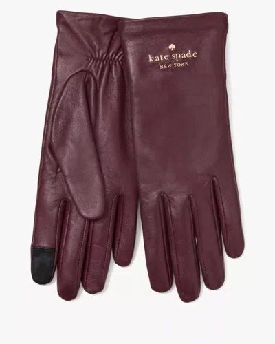 Kate Spade Outlet Floating Logo Leather Gloves In Brown