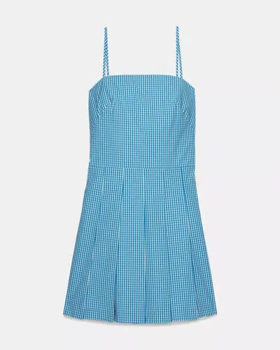 Kate Spade Outlet Gingham Open Back Pleated Dress In Blue