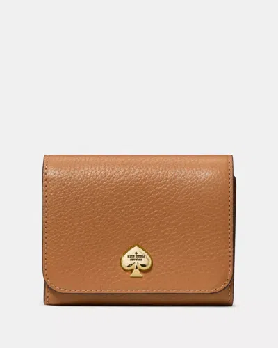 Kate Spade Outlet Kayla Small L-zip Wallet In Brown/gold/silver