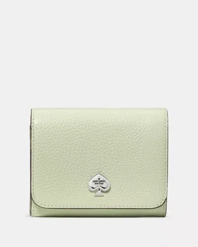 Kate Spade Outlet Kayla Small L-zip Wallet In Green/gold/silver