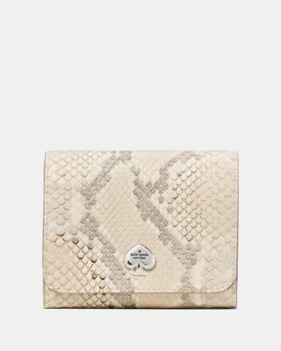 Kate Spade Outlet Kayla Snake Small L-zip Flap Wallet In Beige