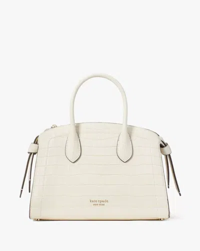 Kate Spade Outlet Knott Croc-embossed Medium Zip-top Satchel In White